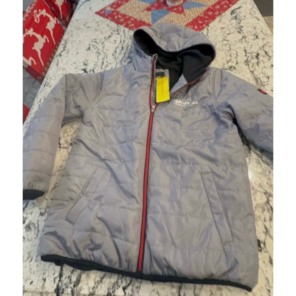 Youth Boys Size XL (18/20) Nautica Boys Gray Puffer Jacket with Red Zipper NWT